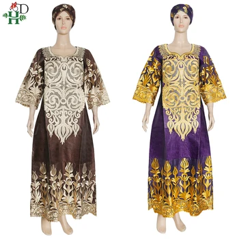 H&D Afriky Bazin Riche Šaty Pre Ženy, Výšivky, Čipky Maxi Šaty Plus Veľkosť Boubou Tradičné Svadobné Rúcho Nigérijský Turban