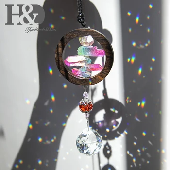 H&D Sklenenú Guľu Prism Farebné Crystal Santalového Dreva Prívesok Charms Okno Domov Visí Ozdoby Dekor Suncateher Rainbow Maker