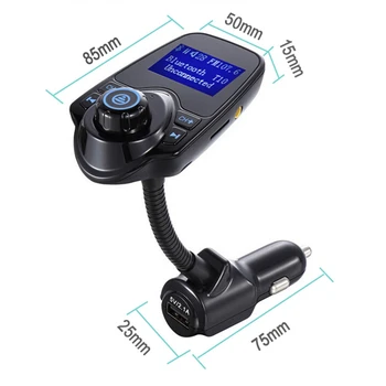 Handsfree Bluetooth Súprava do Auta Bezdrôtový FM Vysielač Audio Prijímač, Prehrávač MP3 USB Nabíjačka do Auta T10