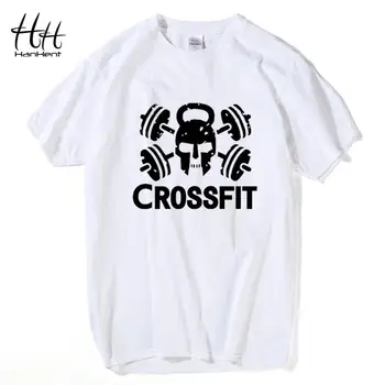 HanHent 100 Bavlna Crossfit T shirt pre mužov vo vzpieraní Letné Biele tričko Muž Grafické Tees Mužov Street Workout Vytlačené Tričko