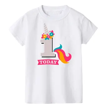Happy Birthday Súčasnosti T-shirt Dievčatá Jednorožec Číslo 1-6 Print T Shirt Deti Oblečenie Detské Zábavné Biele Šaty, Topy