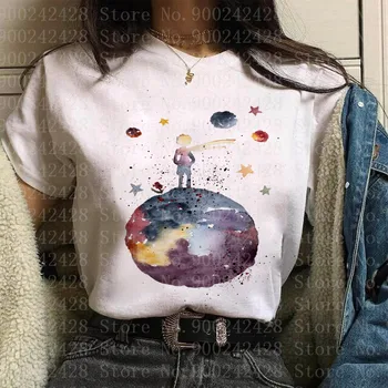 Harajuku Estetika Cartoon Zemi Priestor Princ T-shirt Módne dámske Kawaii Grafické Tlače 90. rokov Oblečenie T-shirt Topy Tee Žena