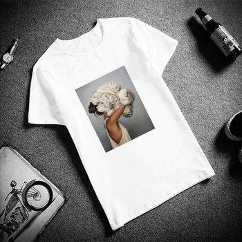 Harajuku Estetika T Shirt Nové Letné Sexy Kvety Pierko Vytlačené Tričko Ženy Krátky Rukáv Fashion Bežné Ženské T-shirt Topy