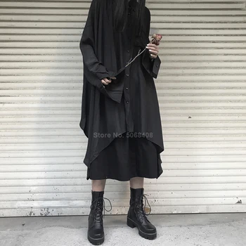 Harajuku Japonský Samuraj Ženy Dlhé Čierne, Blúzky, Košele, Šaty Asymetrické Nepravidelný Šaty, Šaty Stredoveké Punk Gotické Oblečenie