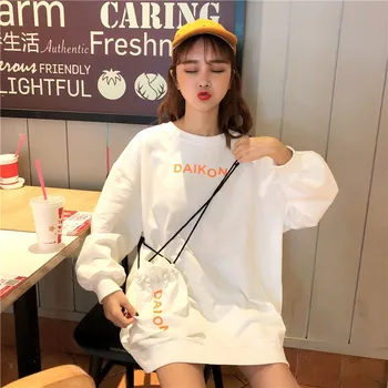 Harajuku kórejský long-sleeve tričko ženy tričko s bag kawaii oblečenie 2020 lenivý vietor študent t-shirt nadrozmerné list tlač
