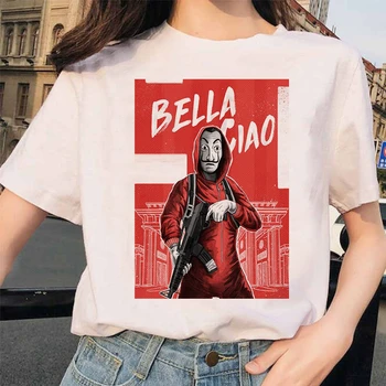 Harajuku la casa de abstraktných t shirt Ženy oblečenie 2020 Peniaze Heist T-shirt Bella Ciao femme nadrozmerné tee Dom Papiera topy