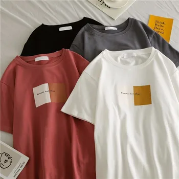 Harajuku List Vytlačiť T-shirt Jar kórejský dámske Biele tričko dámske Krátky Rukáv Voľné Jednoduché Hore Kawaii Oblečenie