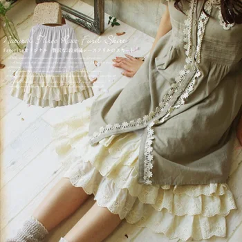 Harajuku Mori Dievča Pevný Biely Underskirt Béžová Čipky Multi-Vrstva Spodnička Sukne dámske Basic For Lady Roztomilý Lolita Sukne A195