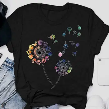 Harajuku Módne Topy Ženy T-shirt 2021 Letné Krátke Sleeve T Košele Príležitostné Voľné Púpavy Vytlačené Tees Plus Veľkosť Streetwear