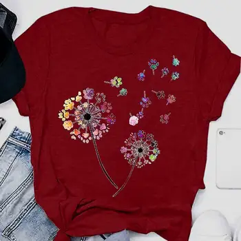 Harajuku Módne Topy Ženy T-shirt 2021 Letné Krátke Sleeve T Košele Príležitostné Voľné Púpavy Vytlačené Tees Plus Veľkosť Streetwear
