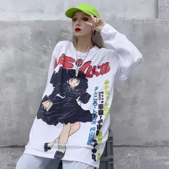 Harajuku Tričko Streetwear Anime t shirt Ženy v Pohode Karikatúra Tlače Hip Hop Streetwear Zábavné Tlačiť Bežné Ružová Nadrozmerné T Tričko