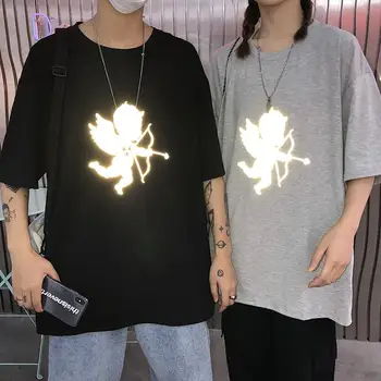 Harajuku Ženy T-Shirts Lete Krátky Rukáv 3M Reflexné Odrazové Amor Vytlačené Top Tees Nové Módne Bežné Ulici Tričká Unisex