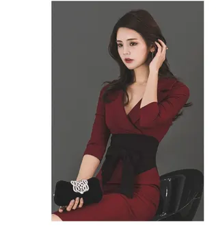 HAYBLST Značky Elegantné Ženy Šaty 2019 Jeseň Fashion Bowknot Patchwork Oblečenie Plus SizeXL Package Zadok kórejskej Ženy Šaty