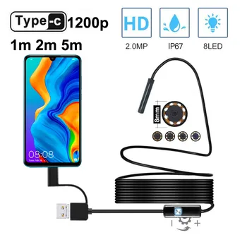 HD 1200P USB C Endoskopu Semi Pevné Vodotesný Kábel 8 mm Objektív 8 Nastaviteľné Led Svetlo Endoskopu Kamera Pre Android Telefónu &PC