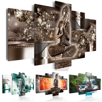 HD Hot Predaj Módnych Wall Art Plátno na Maľovanie 5 Kusov Diamond Buddha Zenovej Meditácie Krajiny Vodopád Moderné Domáce Dekorácie