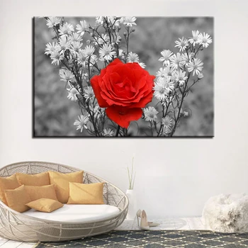 HD Vytlačí Plátno na Stenu Umenie Obrázky 1 Kus/Ks Červená Ruža A Divoký Kvet Maľovanie Domova Obývacia Izba Vintage Poster Rámec