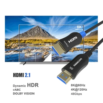 HDMI Kábel, koniec Optického kábla HDMI 2.1 Kábel 8K 60Hz, 48Gbps, Dynamické HDR, 3D, eARC, Dolby Videnie, HDCP2.2 pre PC a PS4 HDTV Projektor