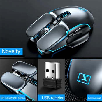 Herná Myš, Dobíjacia Bezdrôtová Myš Tichý 2400DPI Ergonomické 6 Kľúče, RGB LED Podsvietený 2.4 G Optická USB Pre Prenosný Počítač