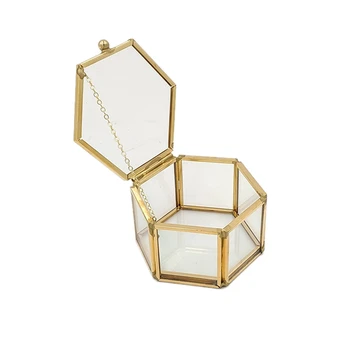 Hexagon Transparentné Sklo Prsteň Box Snubný Prsteň Box Geometrické Číre Sklo Šperky Box Šperky Organizátor Držiteľ Stola Containe