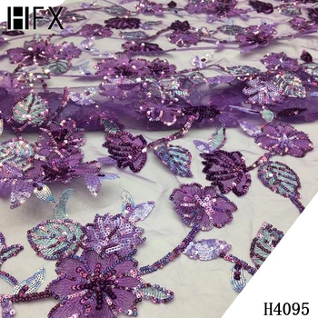 HFX Populárne sequin kvety, výšivky, čipky, tkaniny, výšivky francúzsky oka čipky pre večerné šaty strany dizajn veľkoobchod H4095
