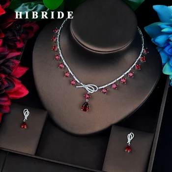 HIBRIDE Luxusné Farebné Full Kubický Zirkón Ženy Šperky Set Dubaj Náušnice Náhrdelník Set Šperkov Príslušenstvo N-686