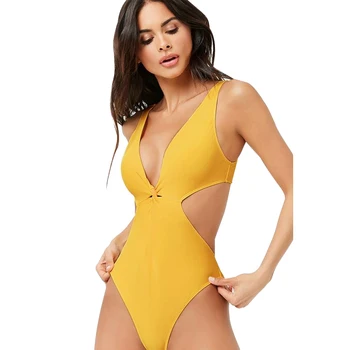 High Cut Sexy Žlté Plavky jednodielne Monokiny Ženy Plávanie Oblek Letné Kúpanie Oblek Push Up Čalúnená Lady Plavky Vaňa Oblek