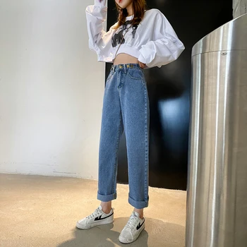 High-v strede zúžený straight-leg džínsy ženy 2020 nové kórejská verzia voľné a tenké, vysoko módne all-zápas prikryť širokú nohu nohavice