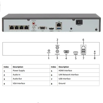 Hikvision OEM NVR DT604-H1/P4=DS-7604NI-K1/4P 4CH POE 8MP 4K Záznam pre POE Kamera Security Network Video Recorder.
