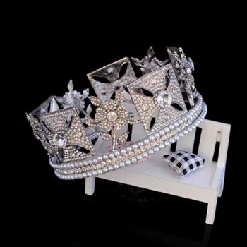 Himstory Vintage Kvet Kráľovná Koruny Pearl Svadobné Vlasy, Šperky Plné Kolo Britská Princezná Svadobný Sprievod Sušič Na Vlasy Príslušenstvo