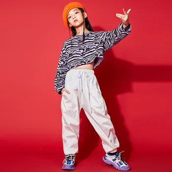 Hip Hop Dievčatá Plodín Top 2 Ks Nastaviť Deti Prúžok Mikina Jogger Nohavice Tanečné Oblečenie Dieťa Cool Oblečenie Teenage Street Style Kostým