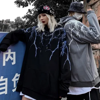 Hip Hop Lightning Mikina S Kapucňou, Muži Harajuku Streetwear Pulóver S Kapucňou Bavlna Jeseň 2020 Voľné Hoodie HipHop Lumbálna Čierna