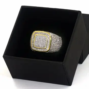 Hip Hop Micro Pave Diamond Kameňa Všetky Ľadový Sa Bling Ring Veľké Luxusné 925 Sterling silver Krúžky pre Mužov Punk Šperky darček