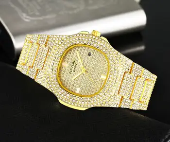 Hip Hop Pánske Hodinky Top Značky Luxury Diamond Bling Ľadový Sa Pozerať Mužov Zlato Kalendár Náramkové hodinky relogio masculino reloj hombre