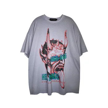 Hip-Hop Tlačené-Krátke rukávy T-shirt pánske Letné Príliv Značky Graffiti Umyté Bavlna Voľné Mäkké Pohodlné T-Shirt Mužov Oblečenie