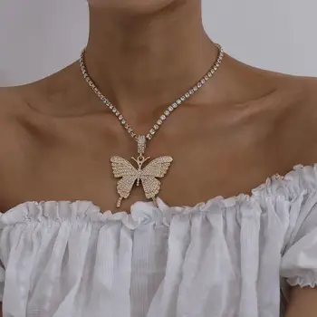 Hip hop zirkón Prívesok Náhrdelník reťazca Drahokamu Internet celebrity ornament žena punk šperky kúzlo motýľ darček