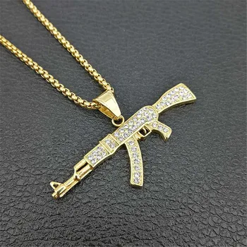 Hip Hop Šperky Zbraň AK47 Vzor Náhrdelník Zlatá Farba Nehrdzavejúcej Ocele Cool Fashion Vojenské Prívesok & Reťazca Pre Mužov