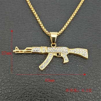 Hip Hop Šperky Zbraň AK47 Vzor Náhrdelník Zlatá Farba Nehrdzavejúcej Ocele Cool Fashion Vojenské Prívesok & Reťazca Pre Mužov