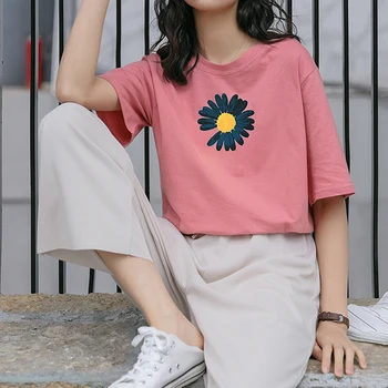 Hirsionsan Kvetinový Tlač Tričko Ženy 2020 Nový Vintage Estetické Nadrozmerné Bavlnené Tričká Kórejský Mäkké Bežné Topy Harajuku Tees