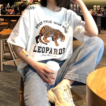 Hirsionsan Leopard Vytlačené T Shirt Ženy 2020 Gotický Krátky Rukáv, Golier Posádky Krku Ulzzang Žena Tees Punk Streetwear Elegantné Dámske Topy