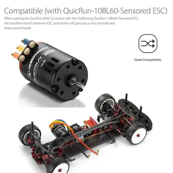HobbyWing QuicRun 3650 Sensored Striedavé G2 8.5 T 10.5T13.5T w/ QuicRun 10BL120 120A Sensored+LED Program Box pre RC Auto 1/10