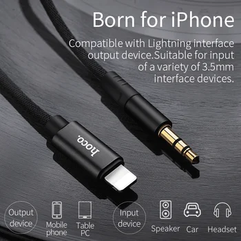HOCO Audio AUX Kábel pre Blesk Muža na 3.5 mm Muž 1m HIFI Výstup Jack Kábel, Adaptér pre Auto Reproduktor iPhone X Xs Max XR 6 7 8