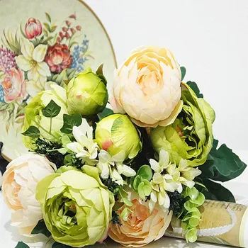 Hodváb Európskej retro pivónia 12 hláv olejomaľba kvet bud ruže domov svadobné fotografie vázy pre umelé kvety decor