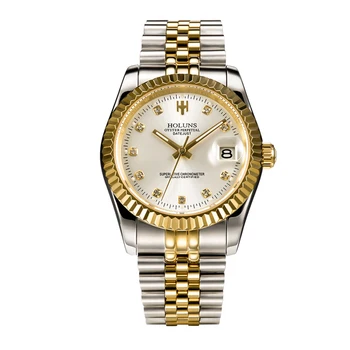 Holuns pánske hodinky top značky luxusné Zlato, diamanty Klasické Hodinky Pánske úlohu hodinky automatické hodinky Náramkové hodinky z Nerezovej Ocele