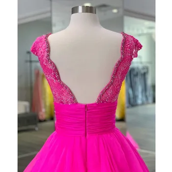 HONGFUYU Hot Pink tvaru Večerné Šaty Lištovanie Tylu Prom Sprievod Šaty Spp Rukávmi Ríše plesové Šaty Formálne Šaty na Zips Späť