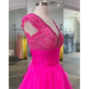 HONGFUYU Hot Pink tvaru Večerné Šaty Lištovanie Tylu Prom Sprievod Šaty Spp Rukávmi Ríše plesové Šaty Formálne Šaty na Zips Späť