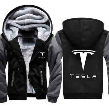 Hoodies Mužov Tesla Auto Logo Tlače Jacket Mens Hoodies Zimné Zahustiť Teplé Fleece bavlna Zips Kamufláž Raglan Mens Kabát Bunda
