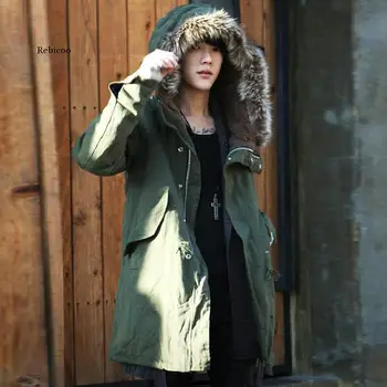 Horúca Jeseň & Zimné pánske Dlhé Bavlnené Bunda pánske kórejský Tenký Kabát s Kapucňou Kabát