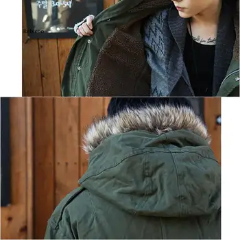 Horúca Jeseň & Zimné pánske Dlhé Bavlnené Bunda pánske kórejský Tenký Kabát s Kapucňou Kabát