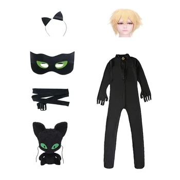 Horúce Karnevalové Oblečenie Mačka Noir Cosplay Deti Sady Spandex Jumpsuit Dievča Dovolenku Halloween Tvoria Kostým Party Oblečenie