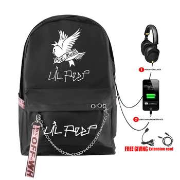 Horúce Lil Peep Batoh Módny Dizajn školské batohy pre dospievajúcich Dievčat, Študentské Tašky USB multifunkčné cestovná Taška Notebook Pack
